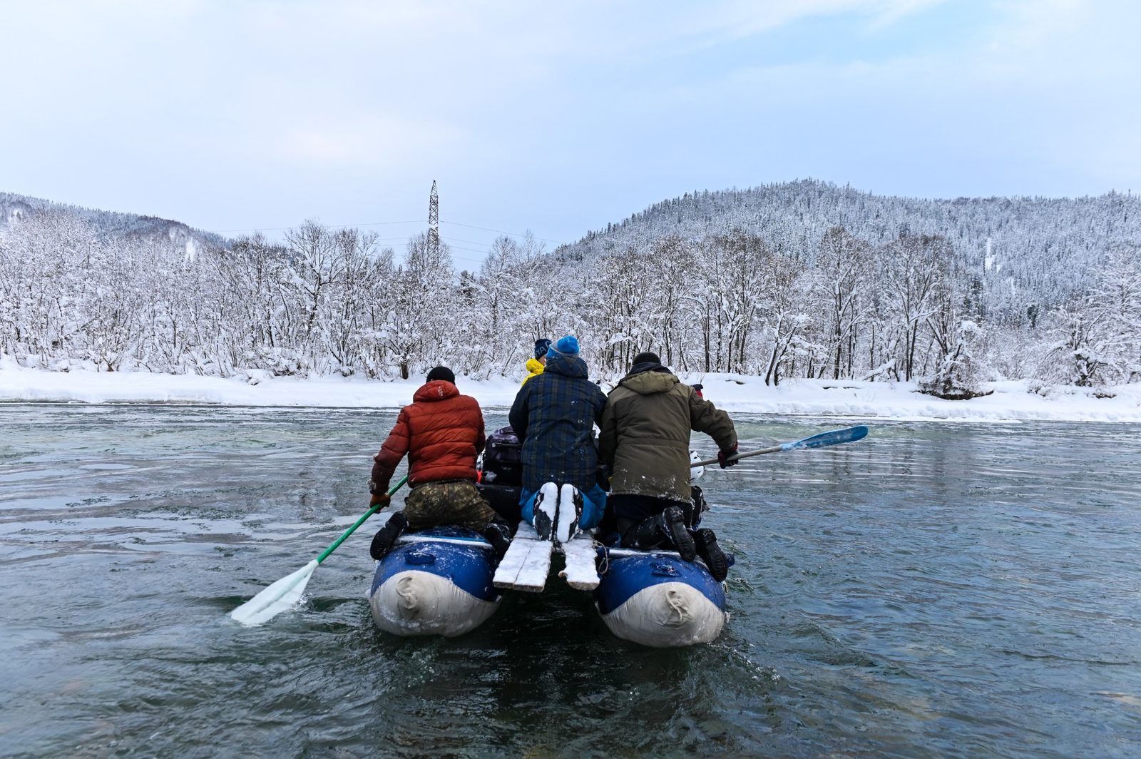 Winter river crossing in Siberia