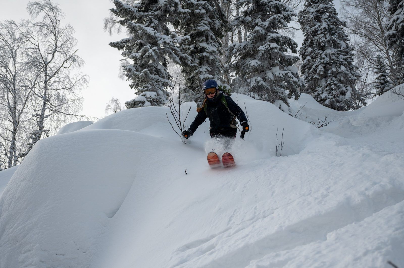 Splitboarder in Siberian powder